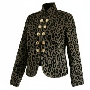 Derek Lam Brigitte Band Jacket Blazer Womens Size 2 XS Cheetah Print Green Black